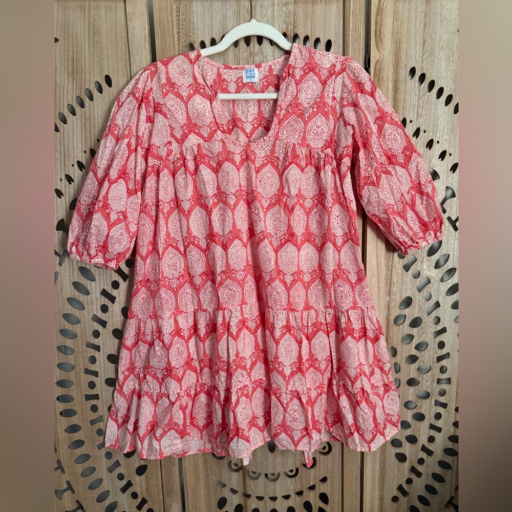 Mer St Barth Coral Veronique Del Block Print Cotton Dress